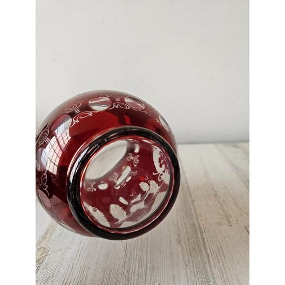 Vintage ergermann Bohemian red cut glass pitcher jug deer stag castle house scen - Picture 7 of 7